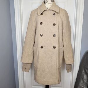 J. Crew Double-Breasted Pea Coat Wool Blend Neutral Beige Women's Size 6